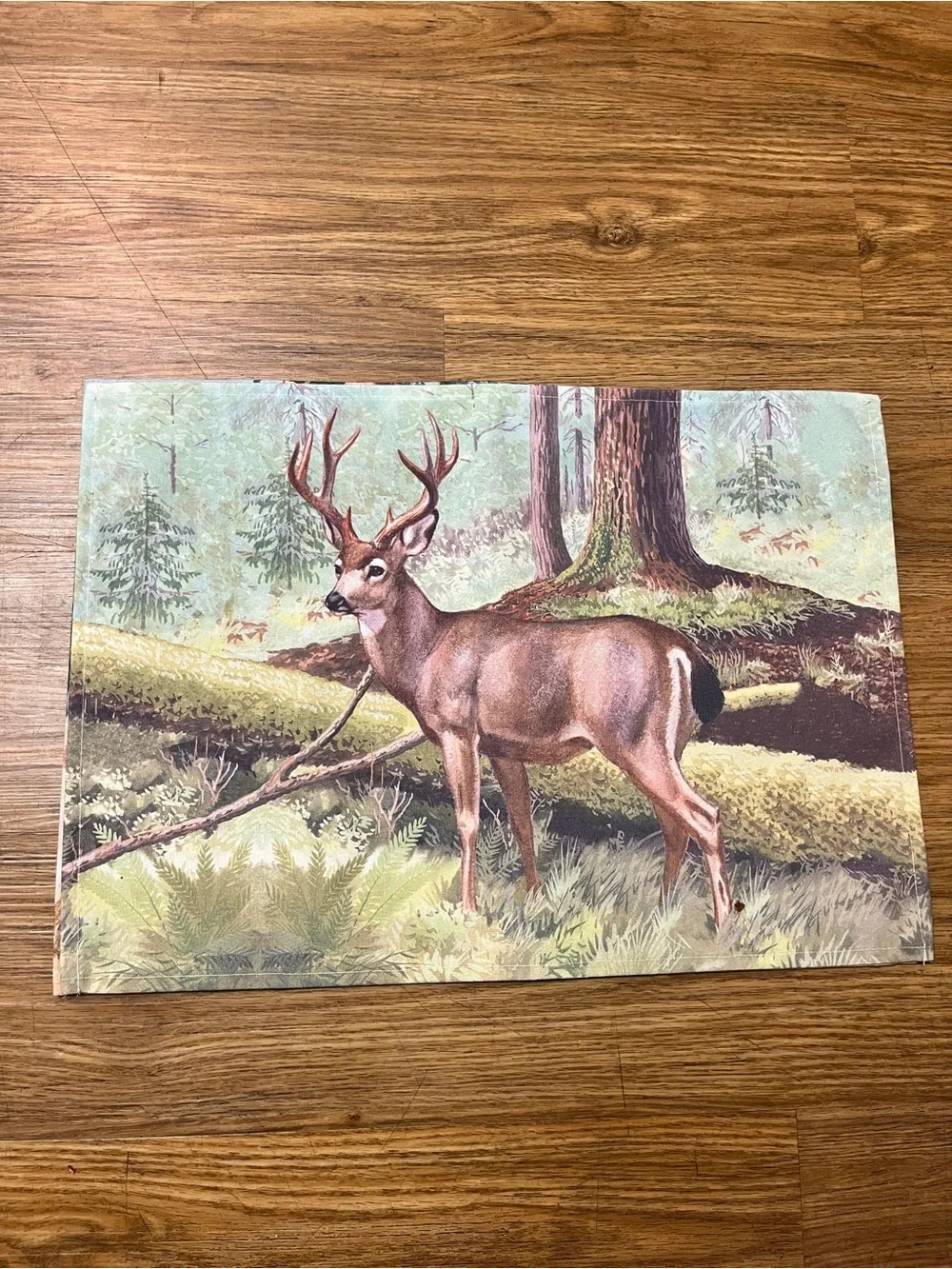 Vintage Set of 4 Handmade Fabric Wildlife Hunting Cabin Placemats Bear Wolf Deer
